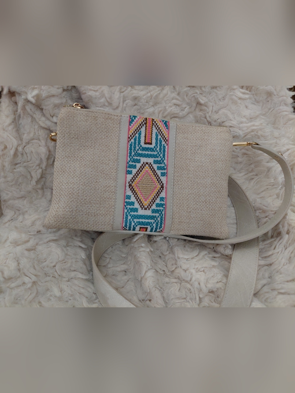 Jen & Co Cream Crossbody Tribal Bag